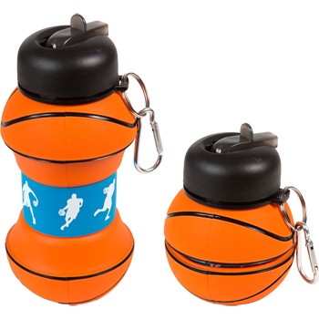 Бутылка складная силикон 550 мл Баскетбольный мяч оранжевый