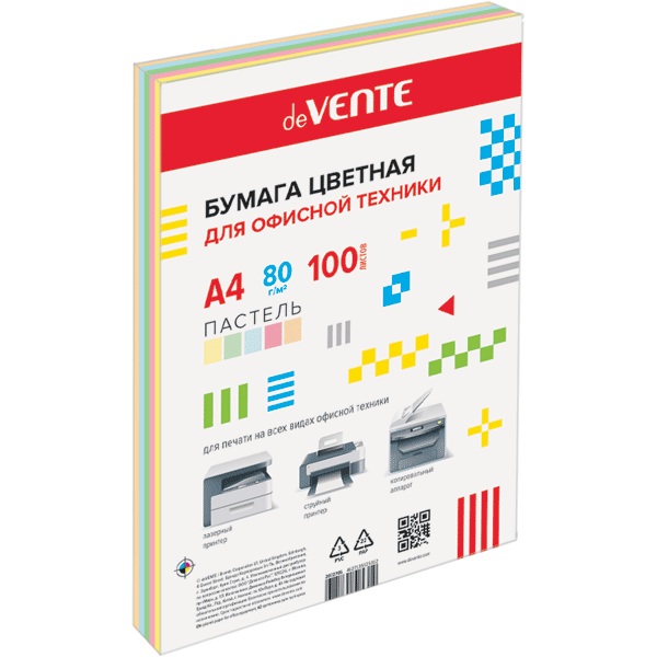 Бумага мix А4 deVente 100л 5цветов Пастель 80гр/м