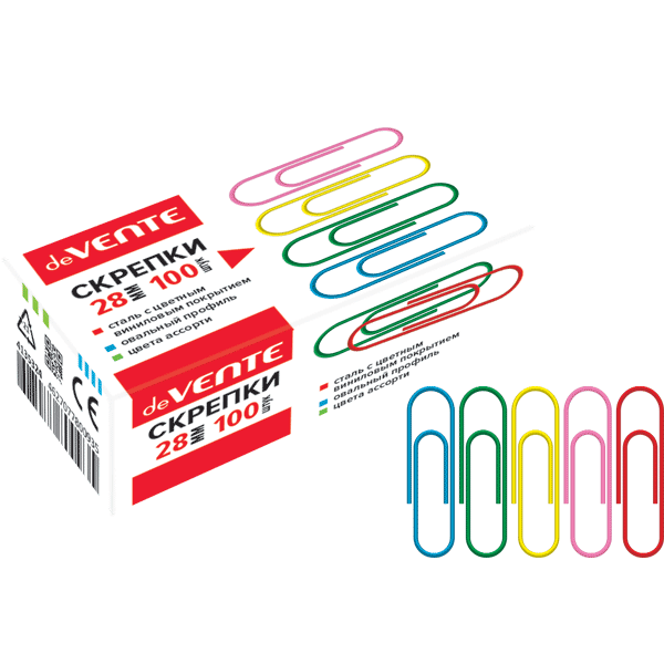Скрепки канц. 28мм 100шт цветные