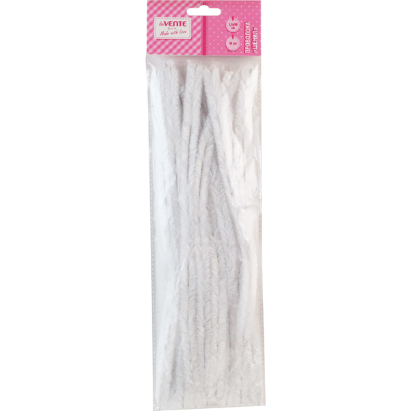 Пушистая проволока 30см белая 30шт, Шенил, 0,6см