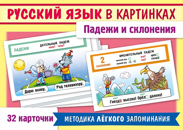 Обучающие карточки 12*17см Русский язык. Падежи и склонения