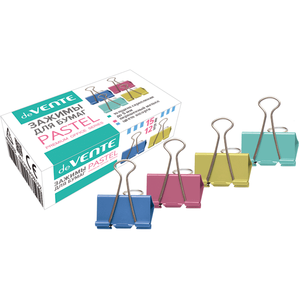 Зажим д/бумаг цветной 15мм Pastel