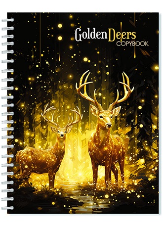 Тетрадь гребень  48л Золотые олени, блестки