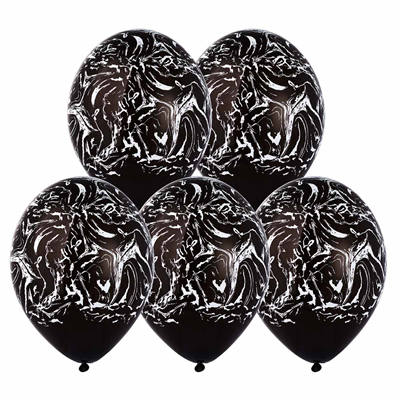 Шар возд шелк Пастель 36см Мрамор чёрный/белый (14")