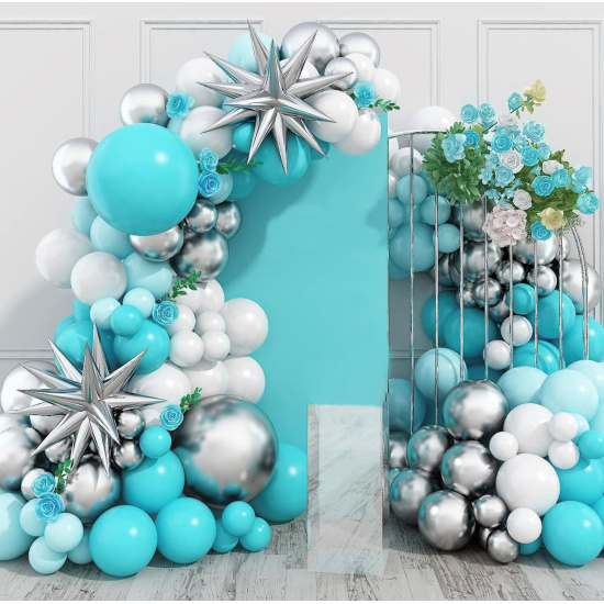 Шар возд для фотозоны Белый/голубой/серебро 120шт (фольга, латекс