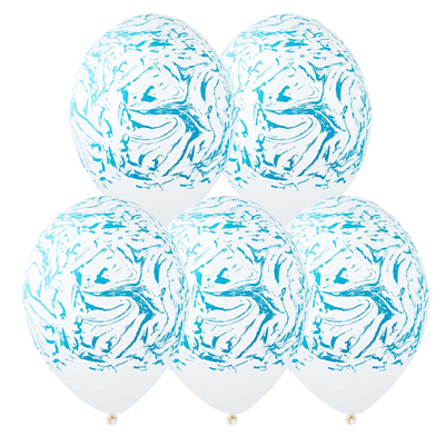 Шар возд шелк Пастель 36см Мрамор белый/голубой (14")