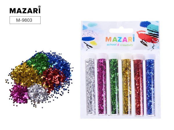 Блестки,  6цв пластик туба