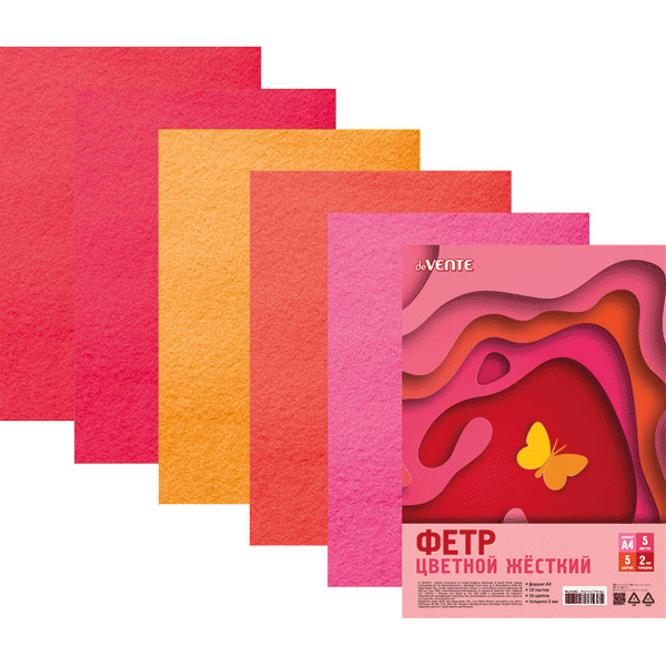 Фетр  5л (5цв)  Оттенки красного 2мм  жесткий