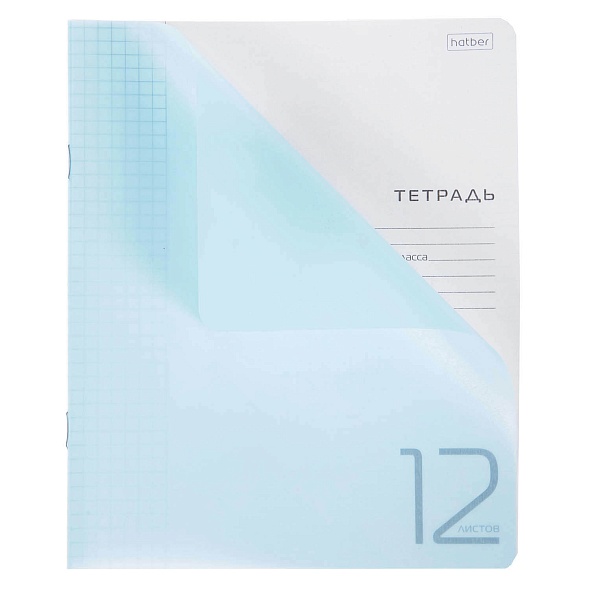 Тетрадь 12л клетка Голубая, пластик. обл.