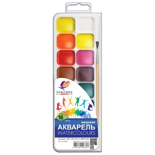 Краски акв. Классика Медовая 16цв. пластик уп. кисть Луч