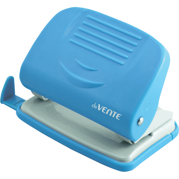 Дырокол 20л Neon голубой, с линейкой