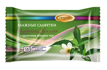 Влажные салфетки гигиенические, 15шт/уп зеленый чай