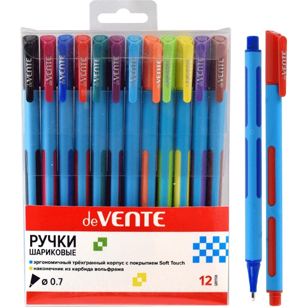 Набор шариковых ручек.12цв. Trio Soft, 0,7мм,  трехгран. корпус