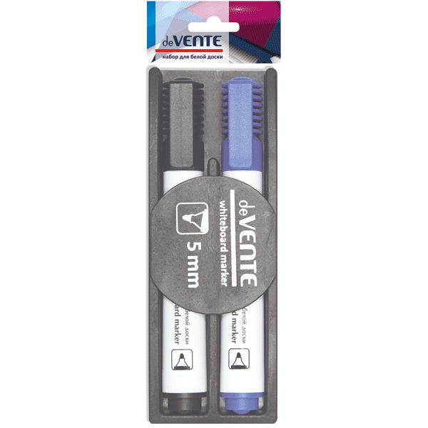 Маркер д/доски  набор 2цв.(син, черн) + губка