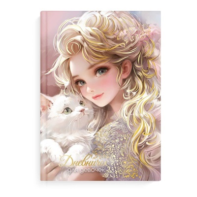 Дневничок д/девочек А5 7Бц  48л Блондинка с котом, фольга