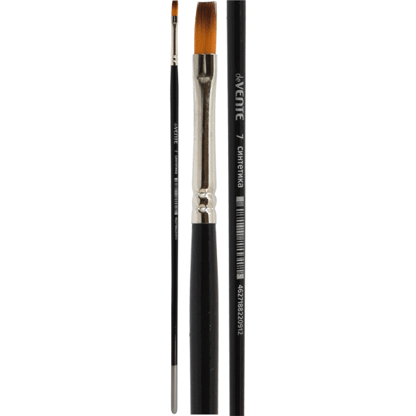 Кисть синтетика  № 7 плоская, удлин. дерев. ручка