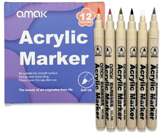 Маркер-кисть акриловый 12цв 1-5мм  №268