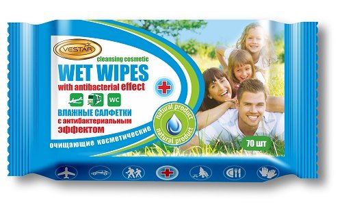 Влажные салфетки антибактериальные Vestar, 70шт/уп