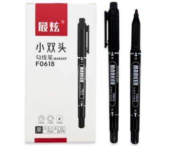 Маркер  двухсторонний черный перманентный  0,5-1,5мм