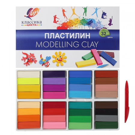 Пластилин Классик 32цв. 640гр пенал+стеки
