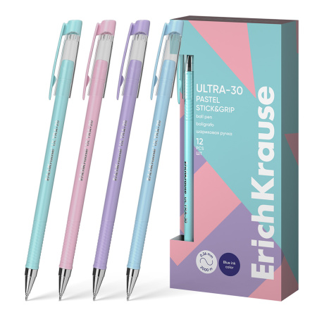 Ручка шарик. EK Ultra-30 Stick&Grip Pastel 0,7мм, синяя