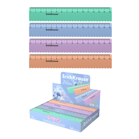Линейка пластик 15см ЕК Pastel Bloom, с волнистым краем