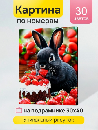 Картина по номерам 30*40 см Кролик в клубничном мире