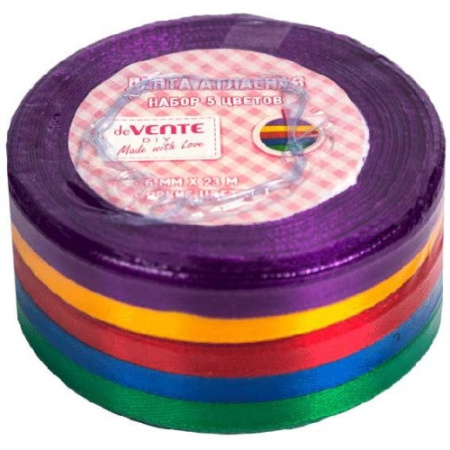 Лента декоративная Атласная 0,6смх23м, набор  5шт