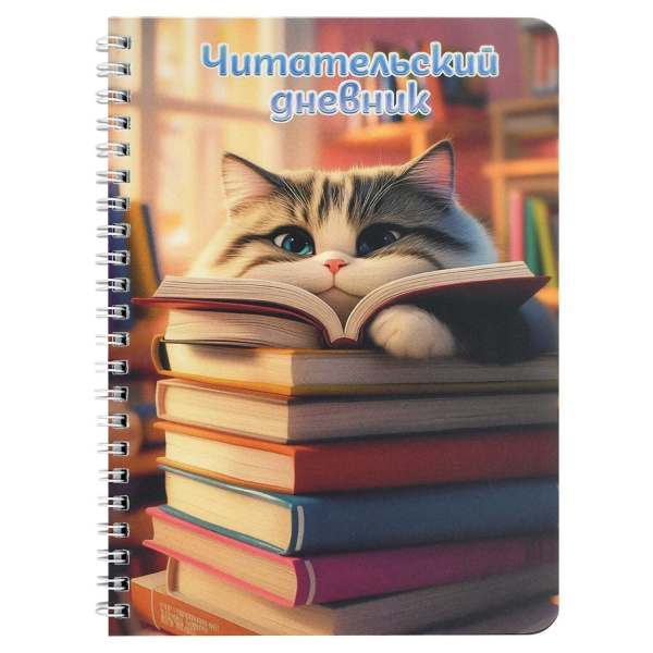 Читательский дневник/гребень 52л Пушистый книголюб, пластик.обл.