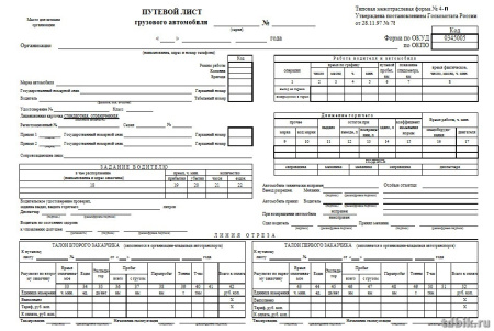 Путевой лист грузового автомобиля  100л/уп