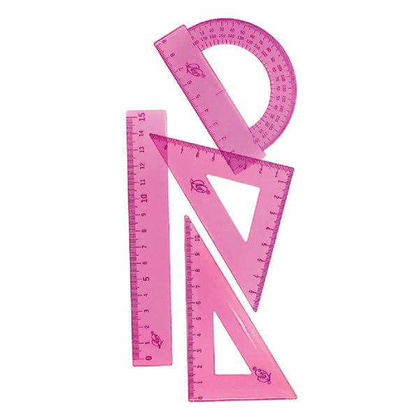 Линейки 4 пр.(лин.25см,2треуг,тр-р) н-р Розовый большой