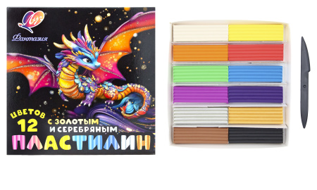 Пластилин Фантазия 12цв. КЛАССИКА+ЗОЛОТО+СЕРЕБРО