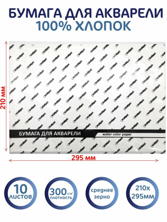 Бумага для Акварели А3 10л. Intelligent 300гр/м, среднезернистая