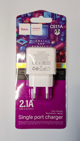 Зарядное устр-во 220B USB Hoco CS11A 2.1A белый