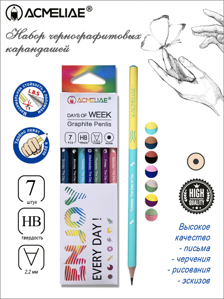 Карандаши  ч/гр набор  7шт Week НВ круглый корпус