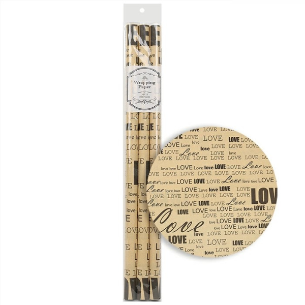 Подарочная бумага Love  50*70см, 3шт