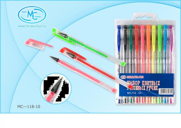 Набор гелевых ручек 10цв. MС неон, прозр.корпус