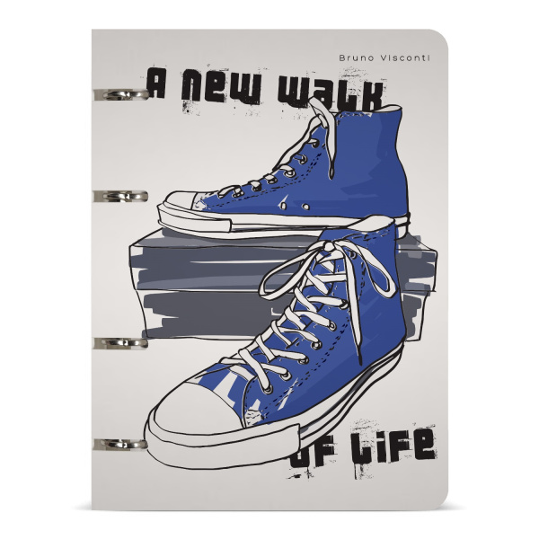 Тетрадь блок/кольцах  80л Кеды синие, пластик. обл. АКЦИЯ