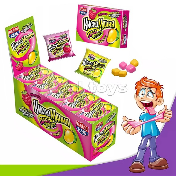 Жевательные конфеты "Кисломания дабл фрукт" малина и манго 14гр*3