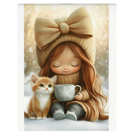 Блокнот А6 40л Девочка с котёнком и кофе