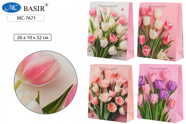 Пакет подарочный 26*32 Тюльпаны, тиснение