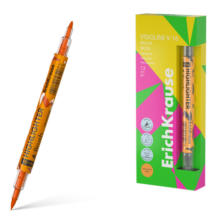 Маркер  текст двусторонний оранжевый Visioline V-16 Brush Neon АК