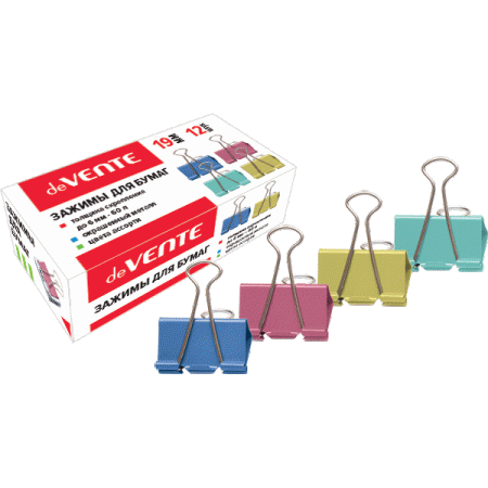 Зажим д/бумаг цветной 19мм Pastel