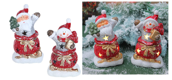 яСувенир керамика Снеговик/Дед Мороз 9,3*15см с подсветкой