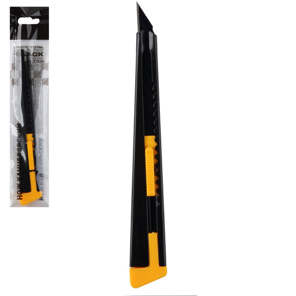 Нож канцелярский  малый  9мм Total Black чёрный метал. корпус