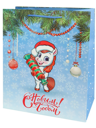 Пакет подарочный 26,4*32,7 Лошадка с конфетой