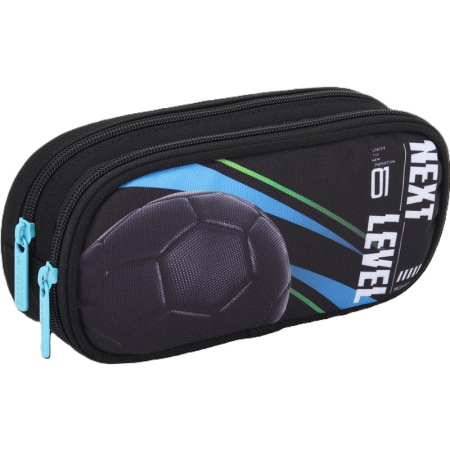 Пенал овальный с планкой Next Level Football чёрный, 2отд.
