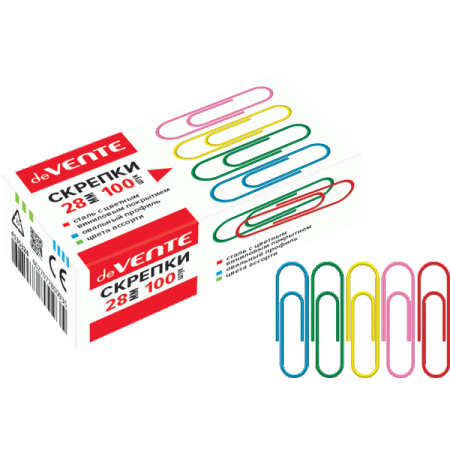Скрепки канц. 28мм 100шт цветные