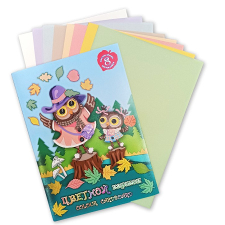 Картон цв. двухсторон. 08л(08цв) Совки гуляют, тонир.