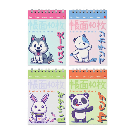 Блокнот/гребень А6 40л Kawaii Animals, 4 вида